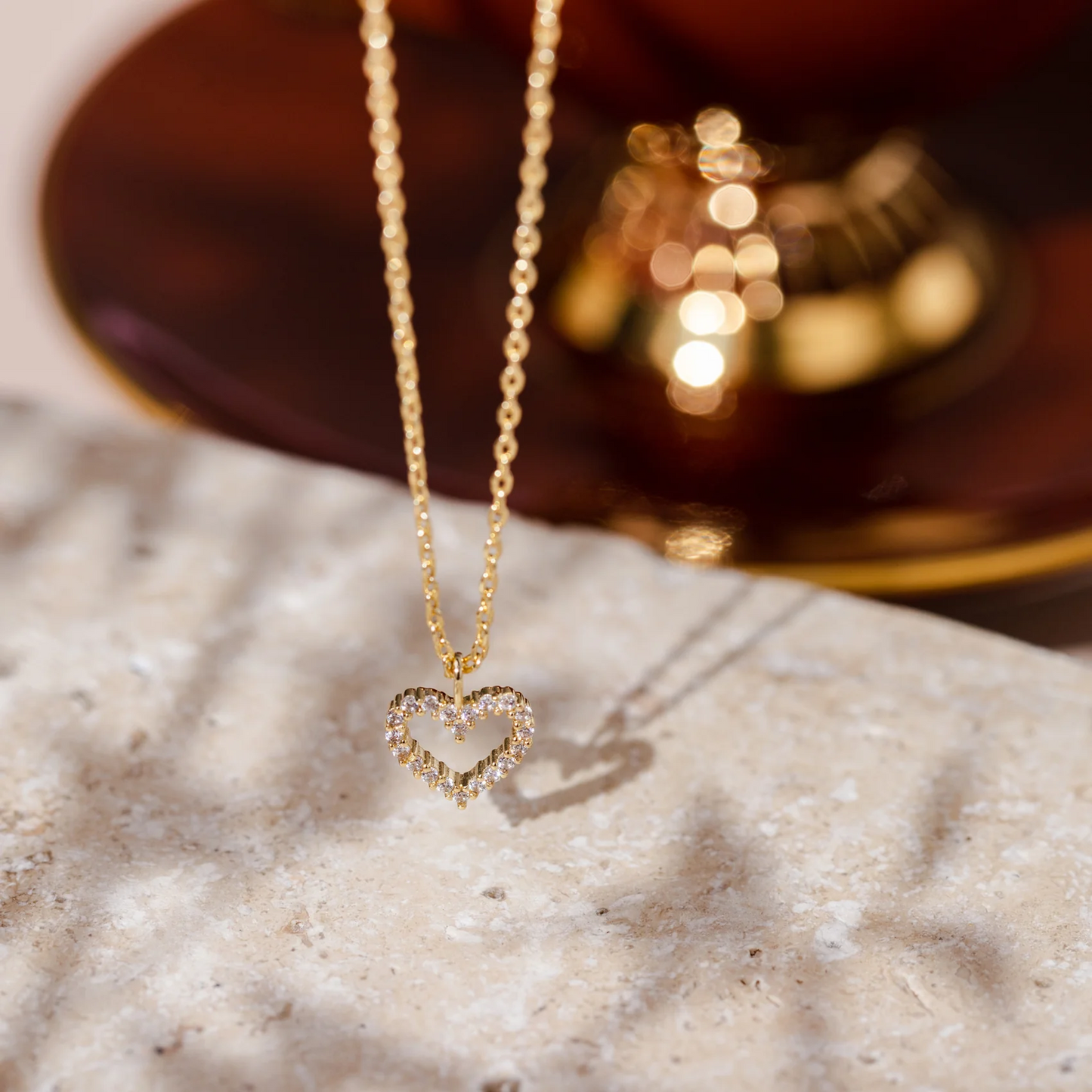 Gold Open Heart Necklace Gift for Her