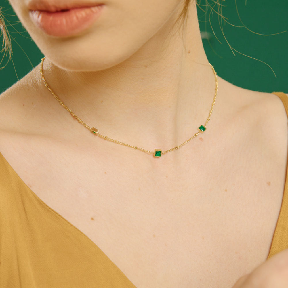 Emerald Stellite Station Necklace Gift for Her