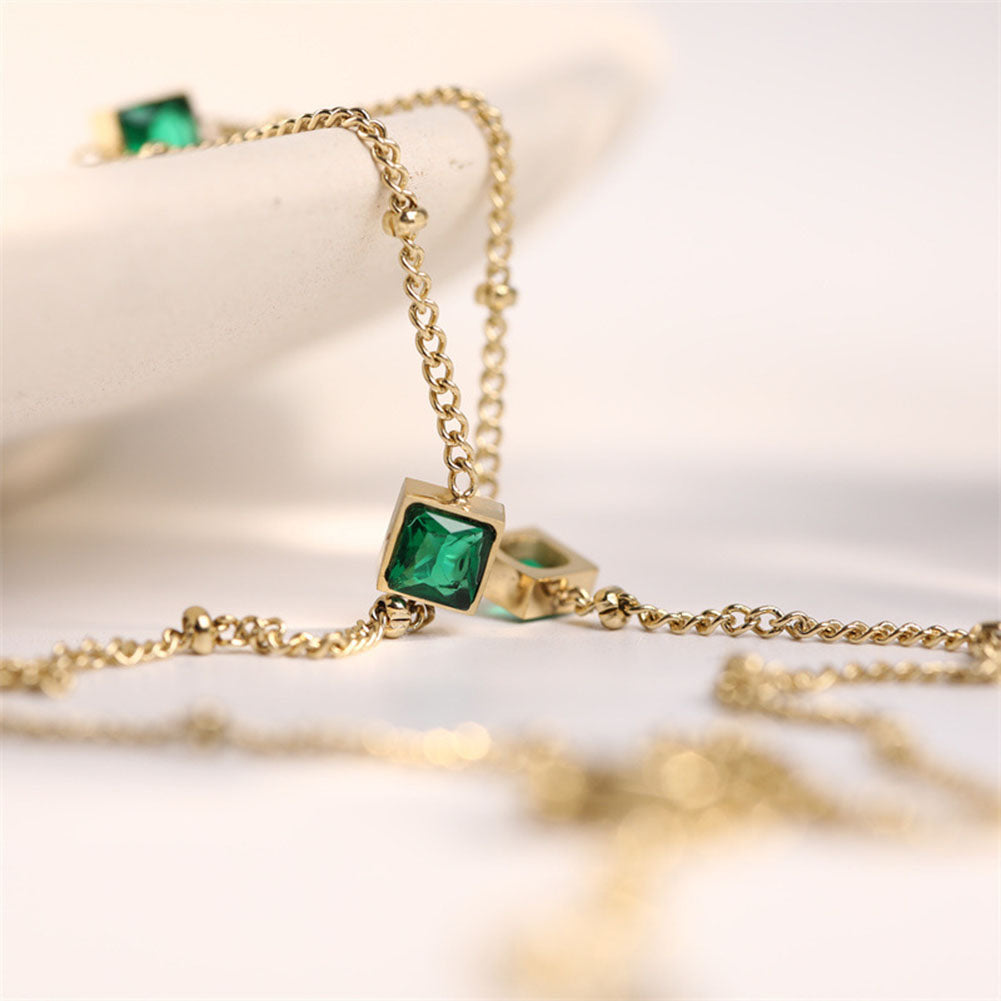 Emerald Stellite Station Necklace Gift for Her