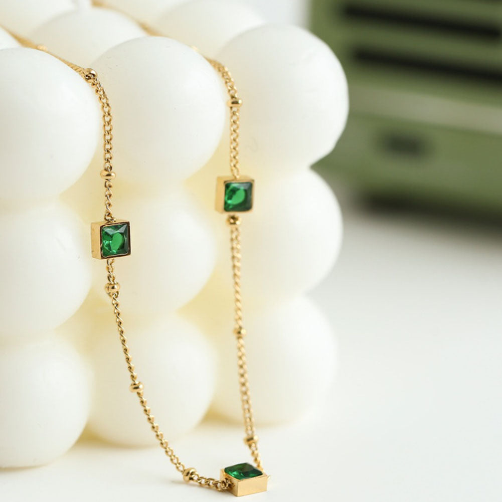 Emerald Stellite Station Necklace Gift for Her