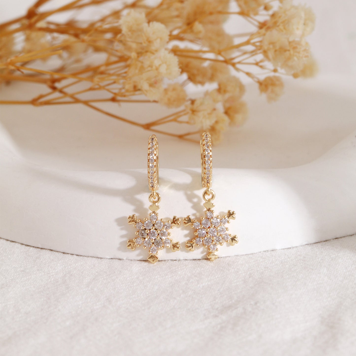 Snowflake Dangle Huggie Earrings Gift for Her