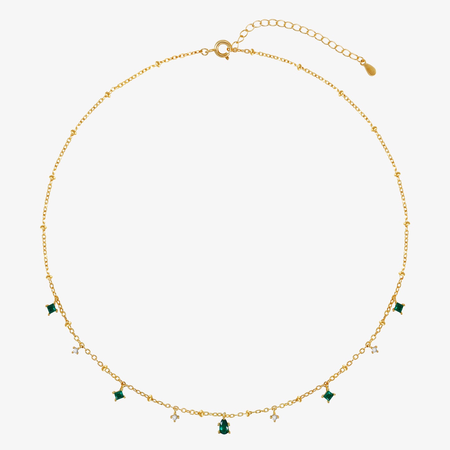 Emerald Diamand Station Necklace Gift for Her