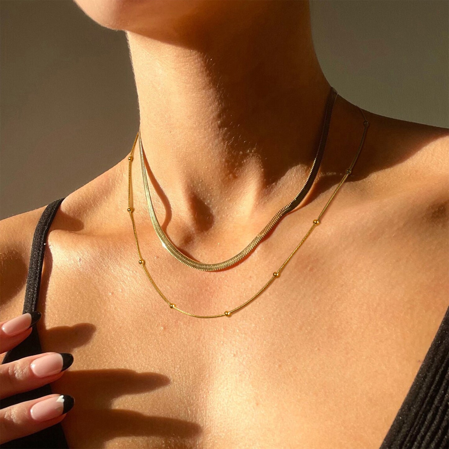 Double Layered Herringbone Necklace Gift for Her