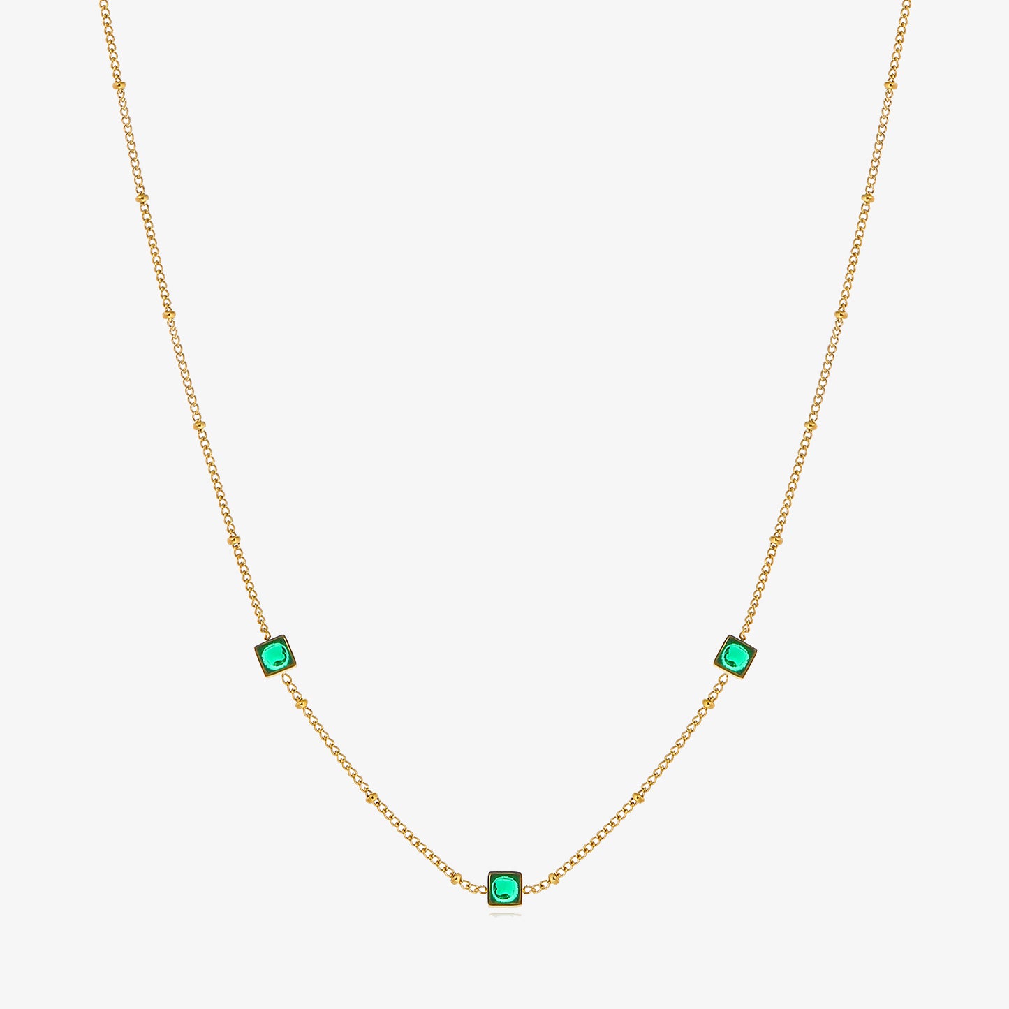 Emerald Stellite Station Necklace Gift for Her