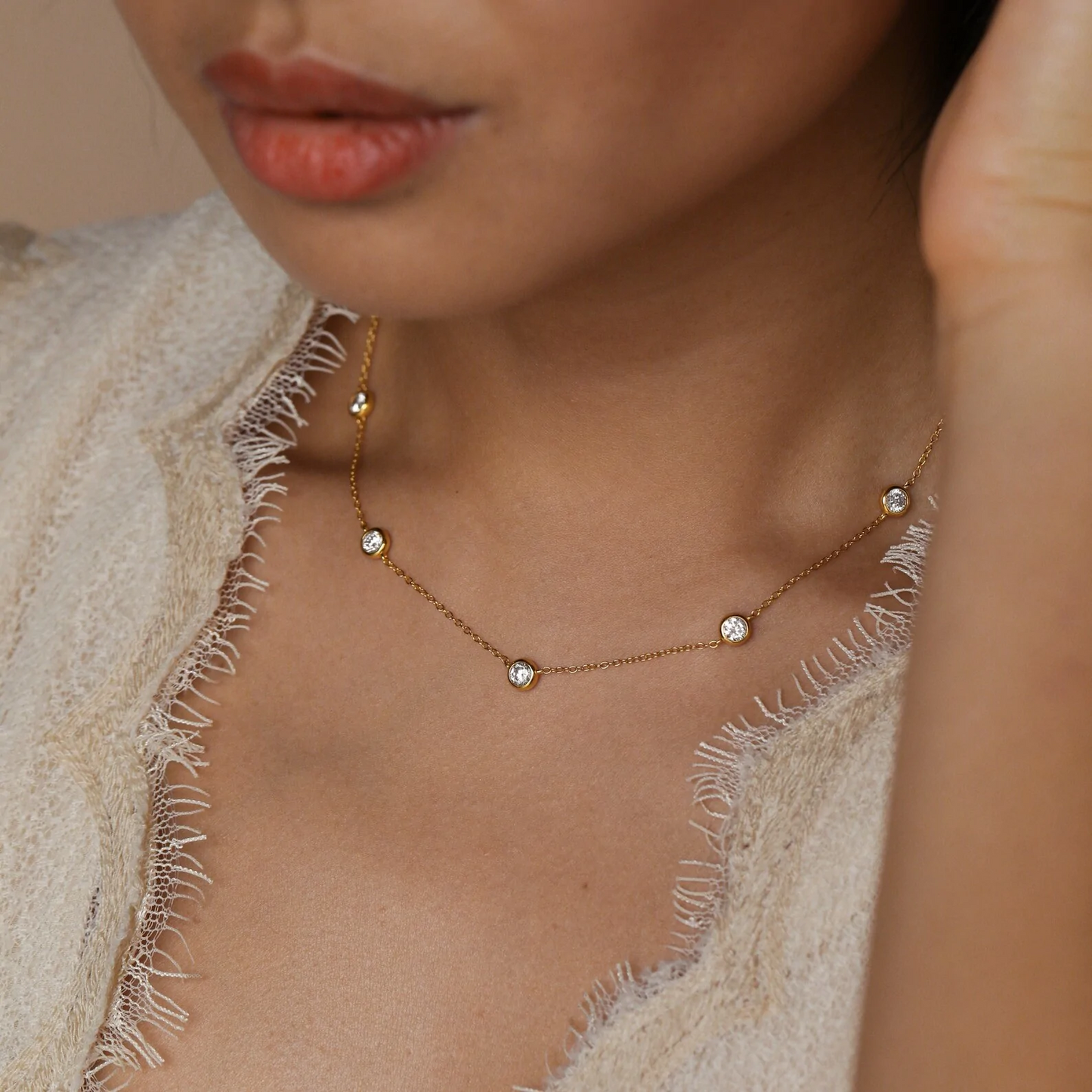 Diamond Station Necklace Gift for Her