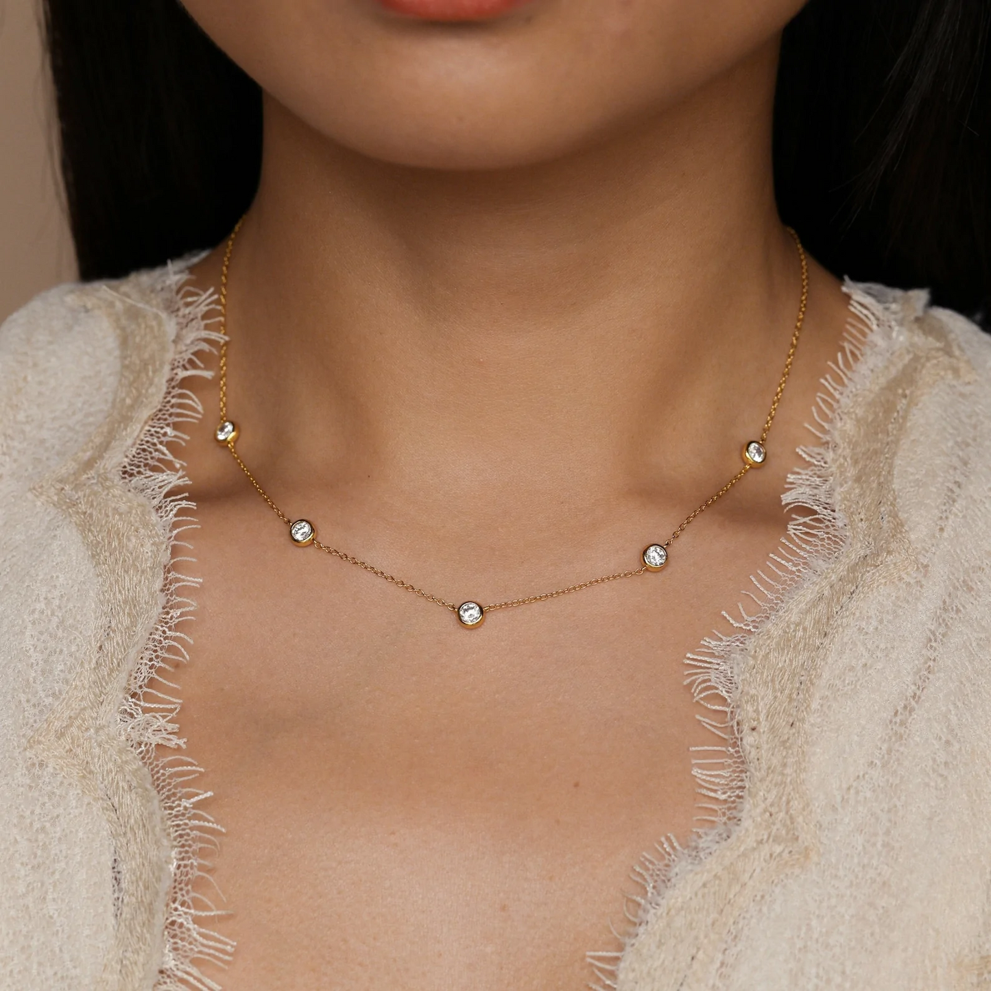 Diamond Station Necklace Gift for Her