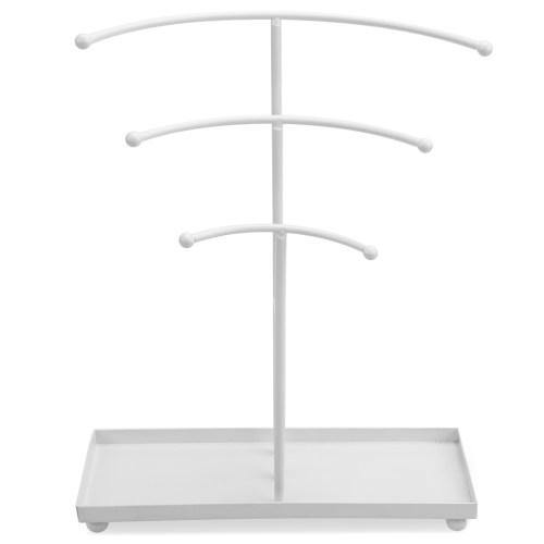 White Metal Curved T-Bar Jewelry Display with Ring Tray