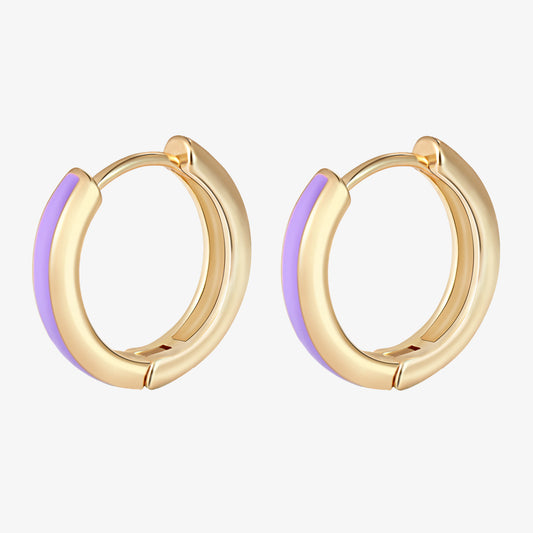 Purple Enamel Gold Huggie Earrings Gift for Her