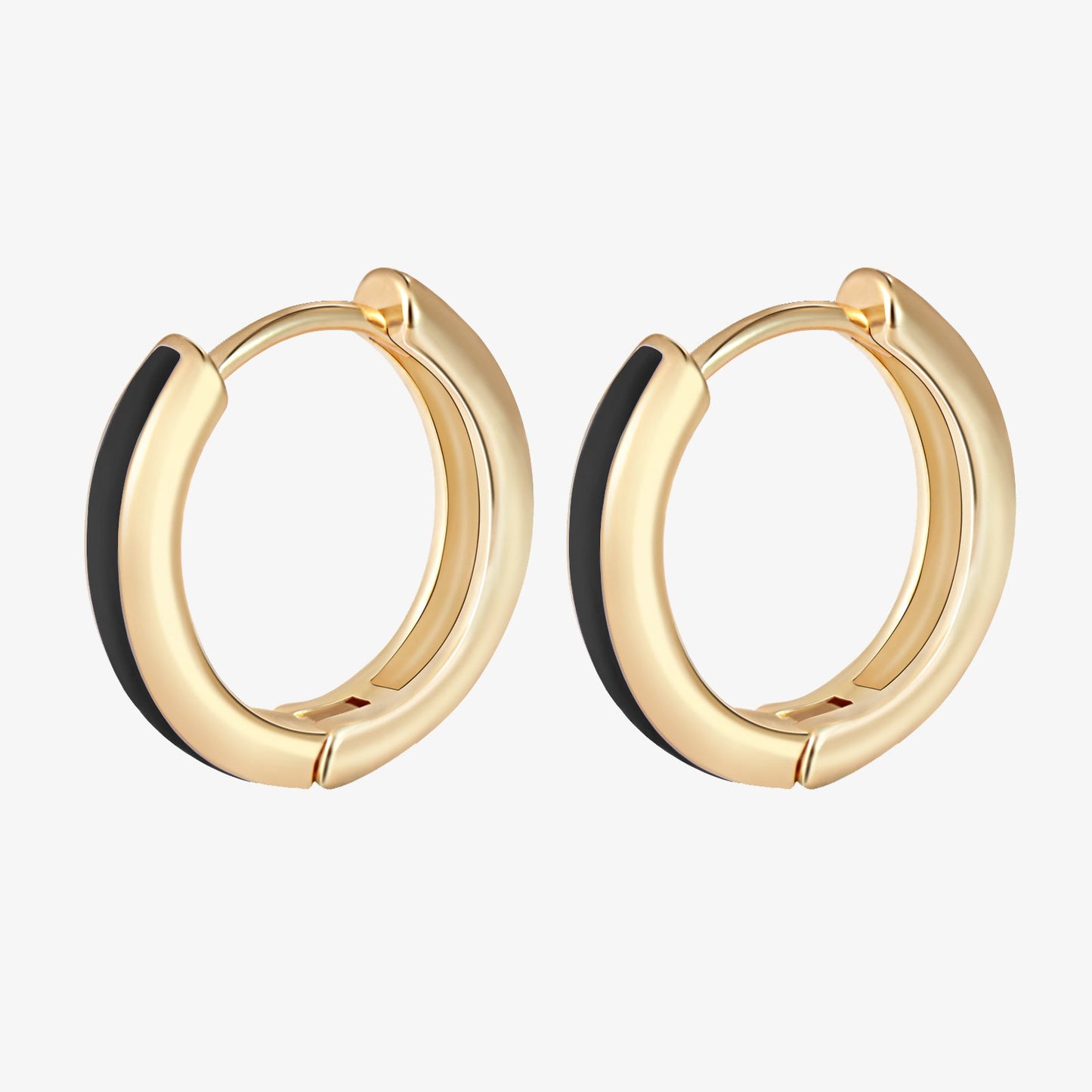 Black Enamel Gold Huggie Earrings Gift for Her