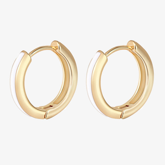 White Enamel Gold Huggie Earrings Gift for Her