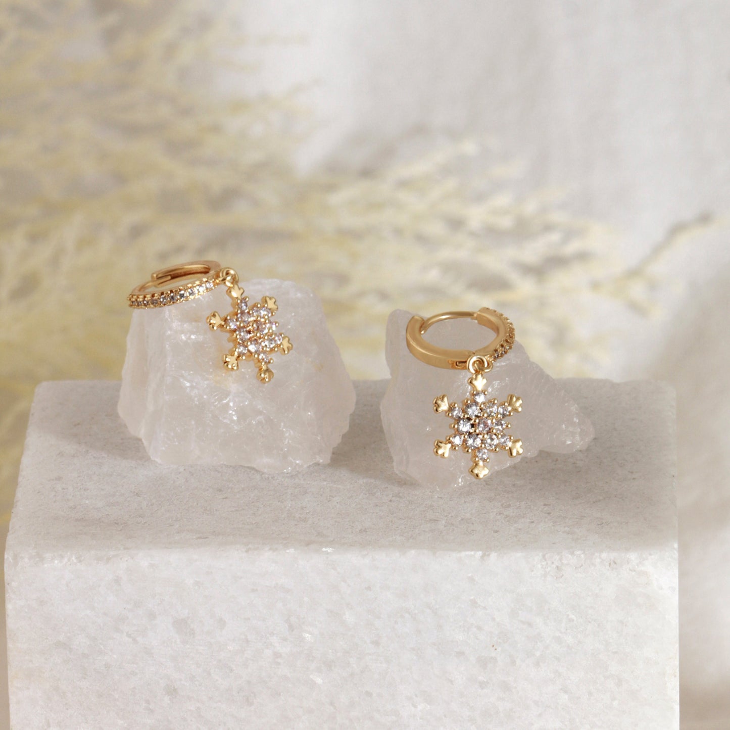 Snowflake Dangle Huggie Earrings Gift for Her