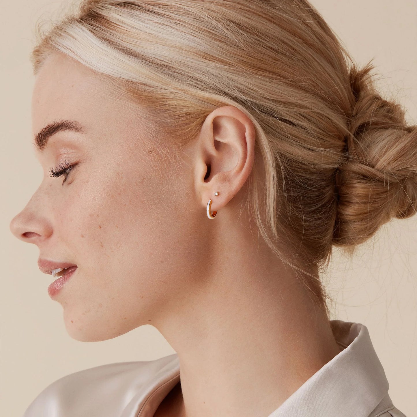 White Enamel Gold Huggie Earrings Gift for Her