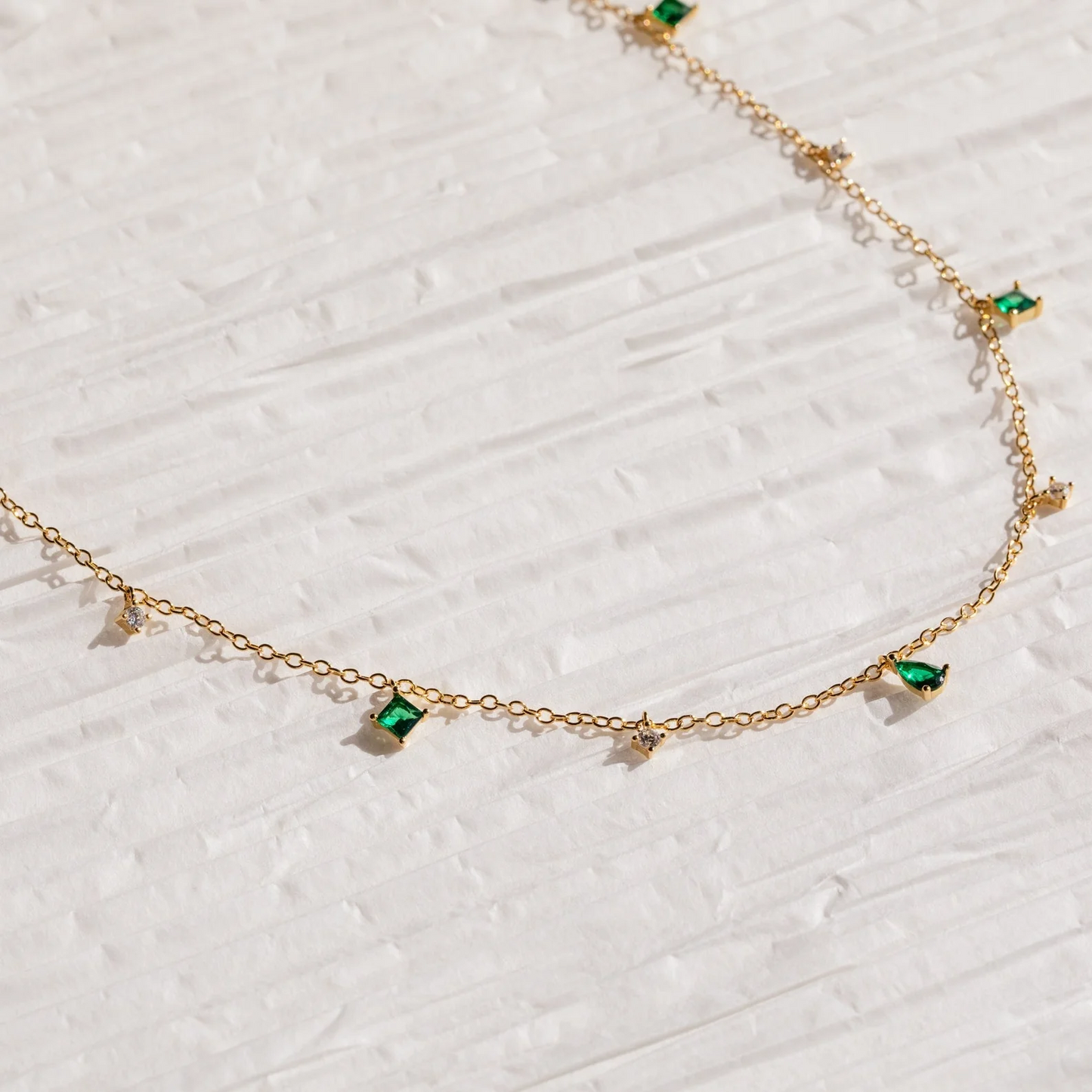 Emerald Diamand Station Necklace Gift for Her
